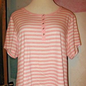 Faded Glory Tops - Pink White Stripe Button Chest Stretch Shirt 2X Faded Glory Tops - Pink White Stripe Button Chest Stretch Shirt 2X